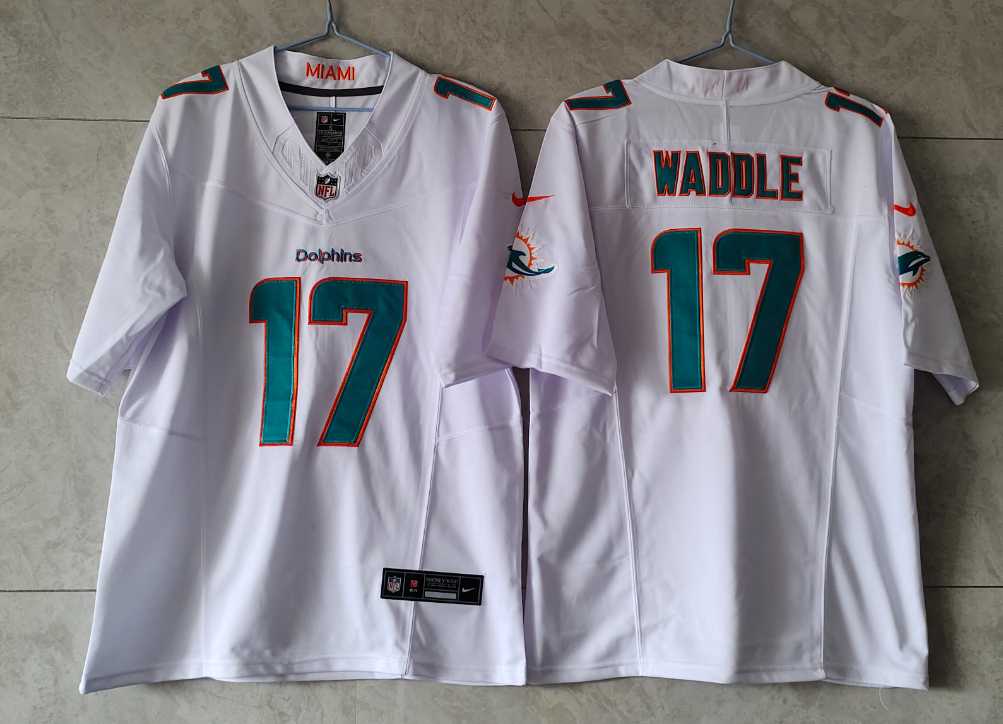 Men%27s Miami Dolphins #17 Jaylen Waddle White 2023 FUSE Vapor Limited Throwback Stitched Jersey->miami dolphins->NFL Jersey